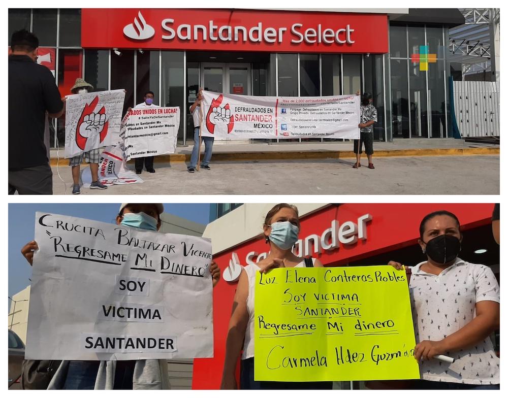 Víctimas de fraude se manifestaron en sucursal bancaria de Santander, en Boca del Río