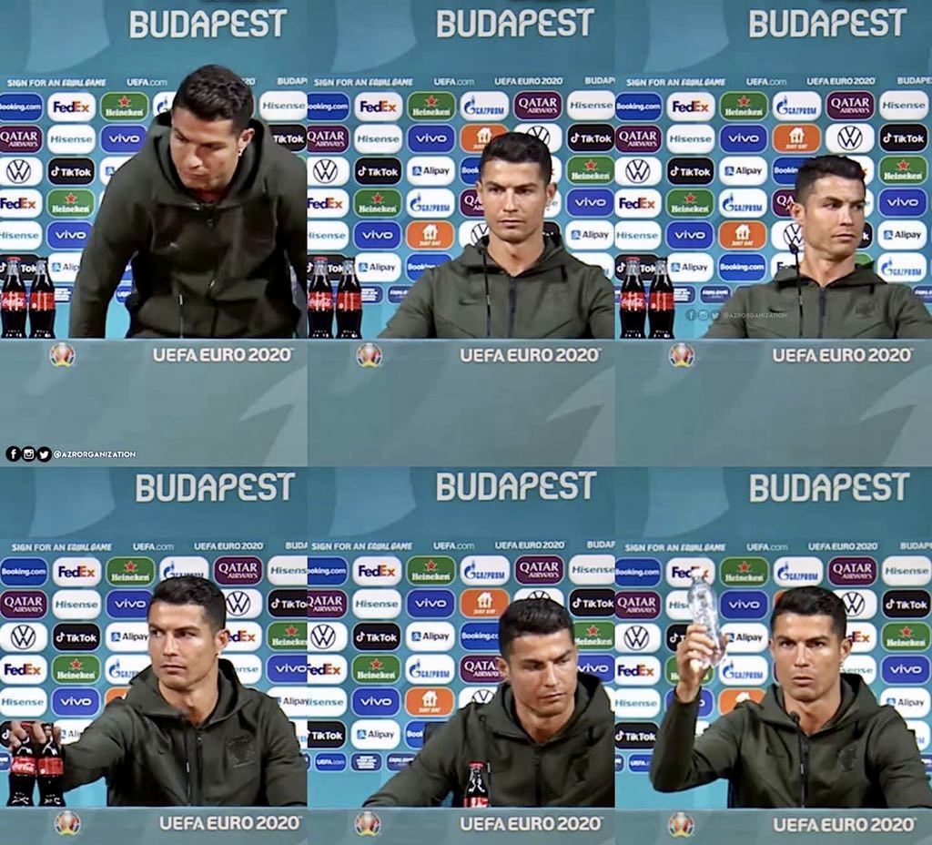 «Agua», dijo Cristiano Ronaldo y quitó dos botellas de refresco; fue tendencia