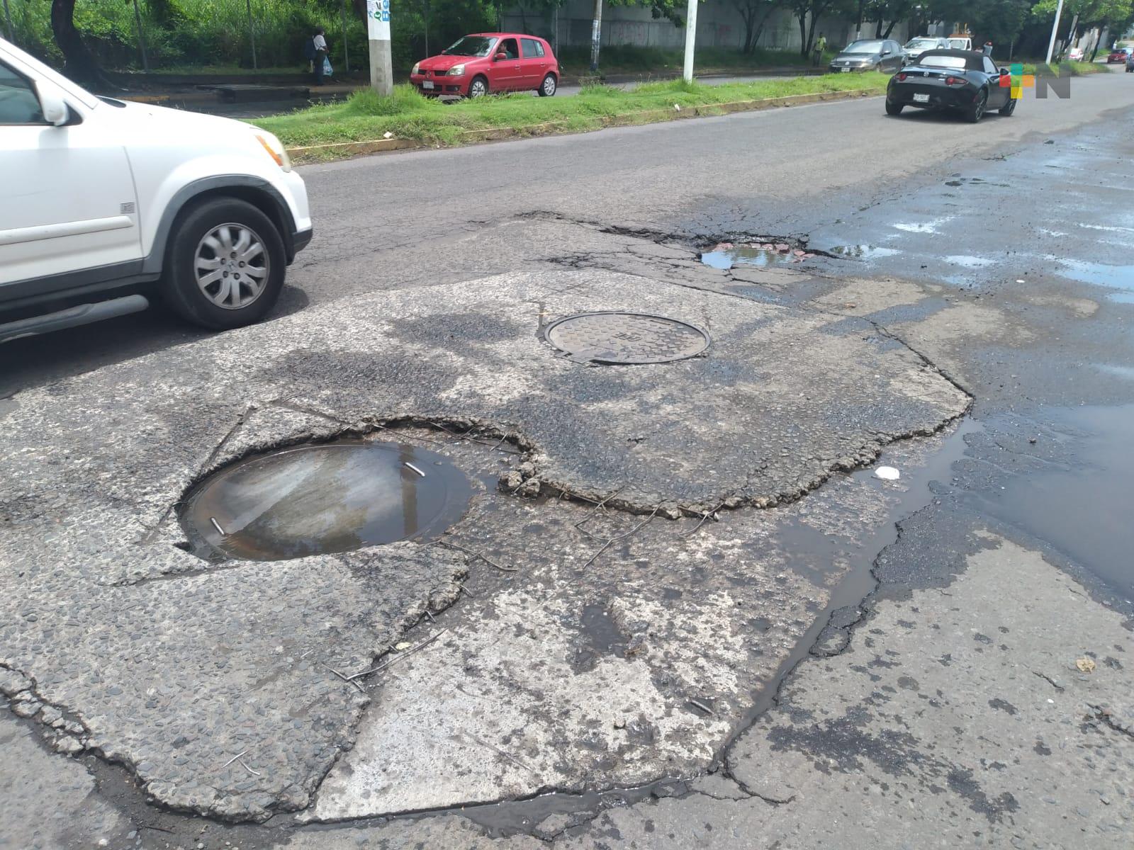 Vecinos piden se atiendan baches en calzada Armada de México de Veracruz puerto