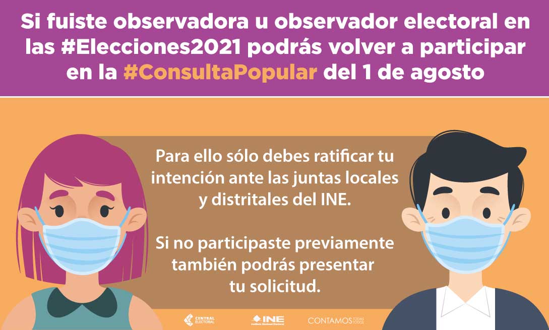 INE invita a observadores electorales a participan en Consulta Popular del 1 de agosto