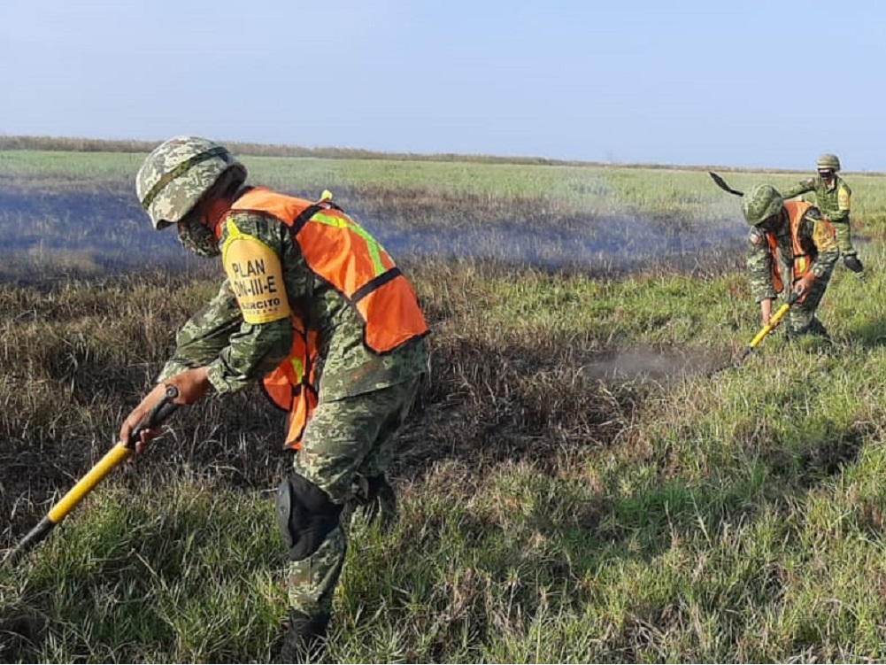 Elementos de Infantería sofocaron incendio en pastizal en municipio de Pánuco