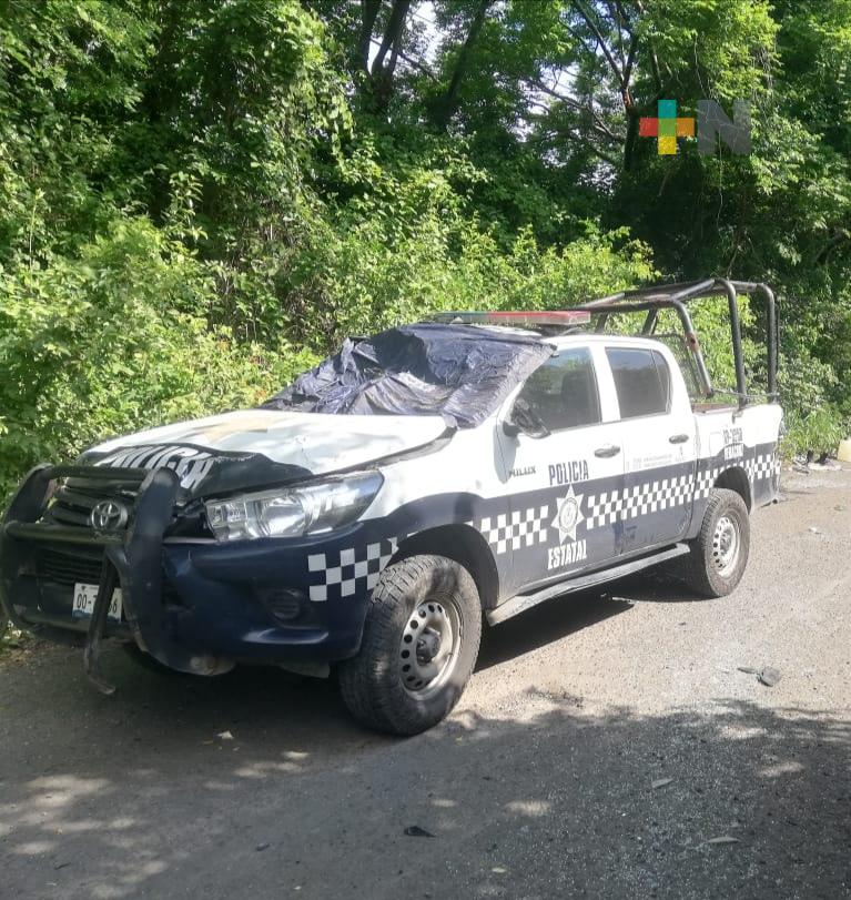 Volcó patrulla de la Policía Estatal en Santiago Tuxtla