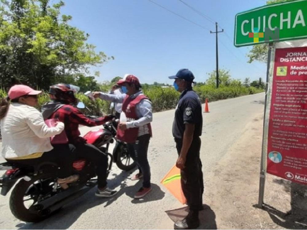Para evitar tercera ola de contagios de coronavirus, instalan filtros sanitarios en municipio de Moloacán