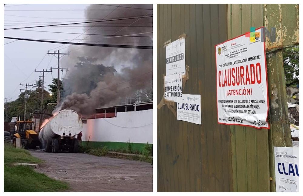 Clausura Procuraduría de Medio Ambiente chatarreras tras explosión de pipa en el puerto de Veracruz