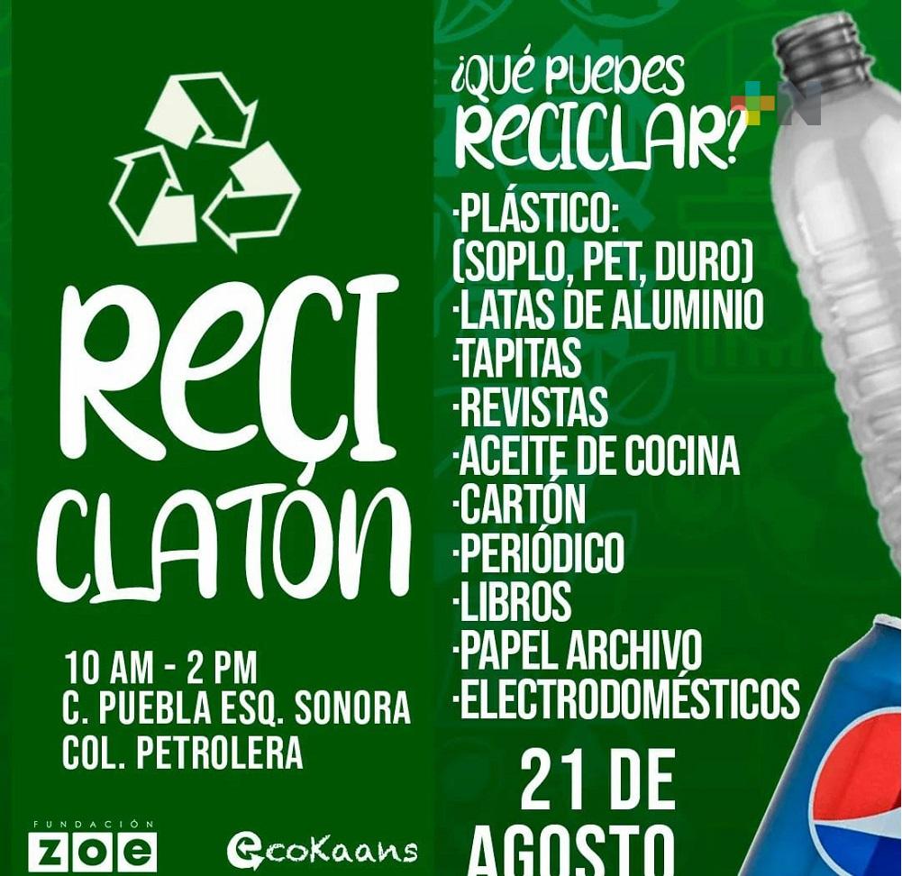 En Coatzacoalcos, Fundación Zoe realizará reciclatón con causa