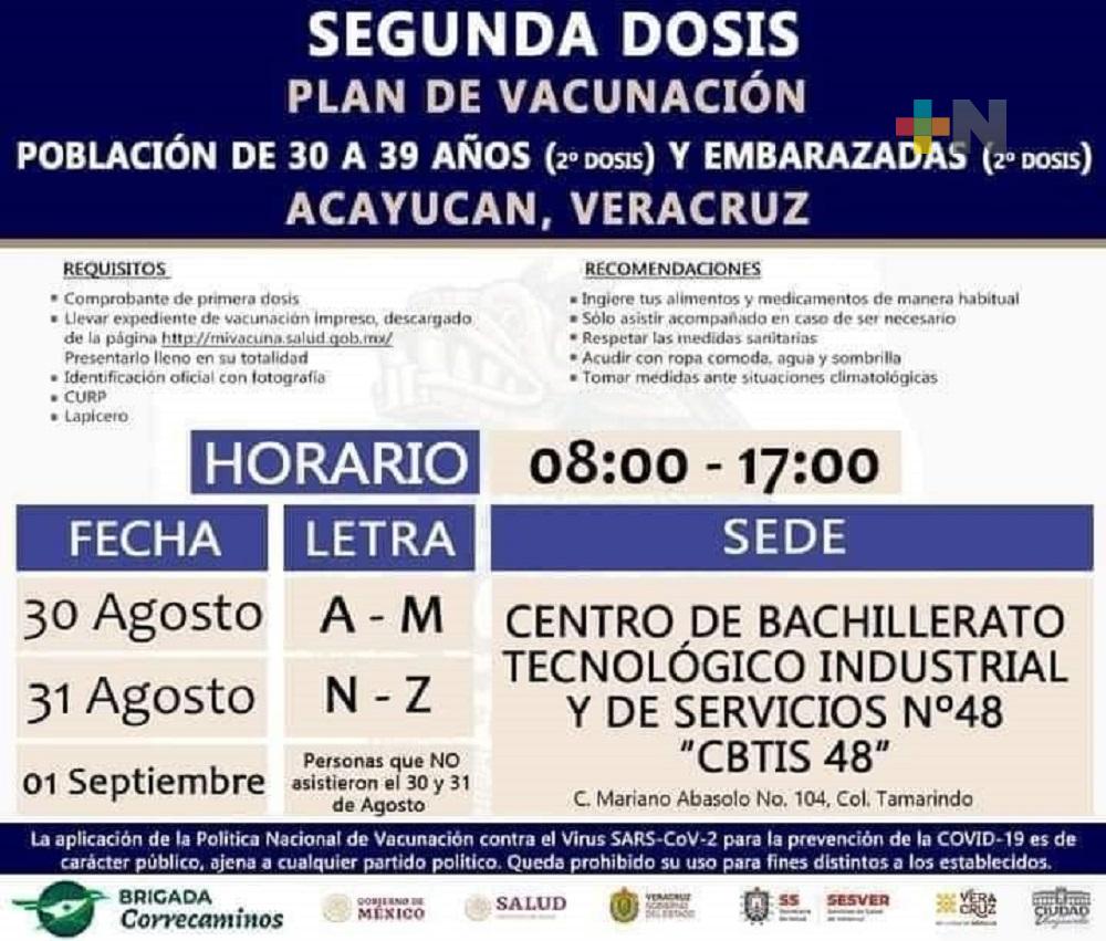 Este lunes aplicarán segunda dosis de vacuna anticovid a personas de 30 a 39 años en Acayucan