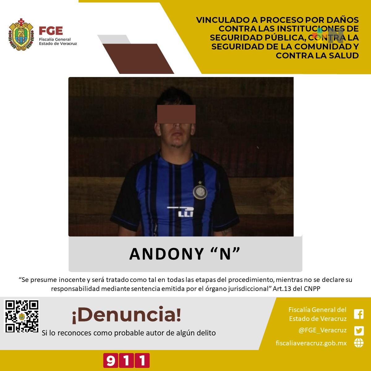 Obtiene Fiscalía vinculación a proceso de Andony «N» por delitos contra las instituciones de seguridad pública