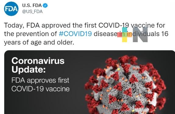 Estados Unidos aprueba uso total de vacuna Pfizer/ BionTech contra COVID-19