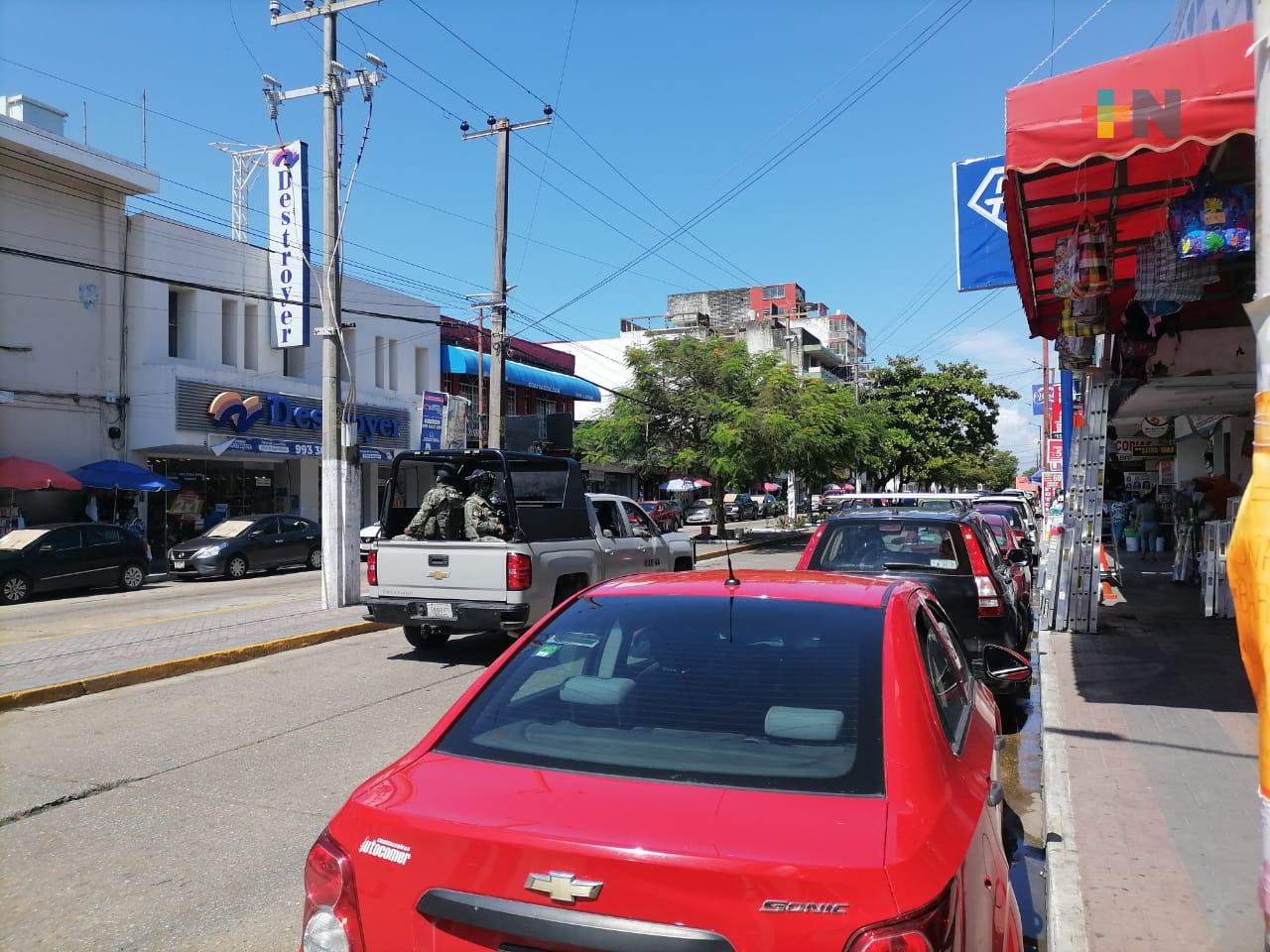 Este fin de semana reforzaron operativos preventivos en primer cuadro de la ciudad de Coatzacoalcos
