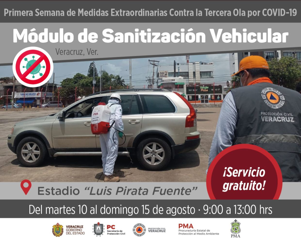 Instaló Procuraduría de Medio Ambiente módulo de sanitización vehicular en estacionamiento de «El Pirata» Fuente