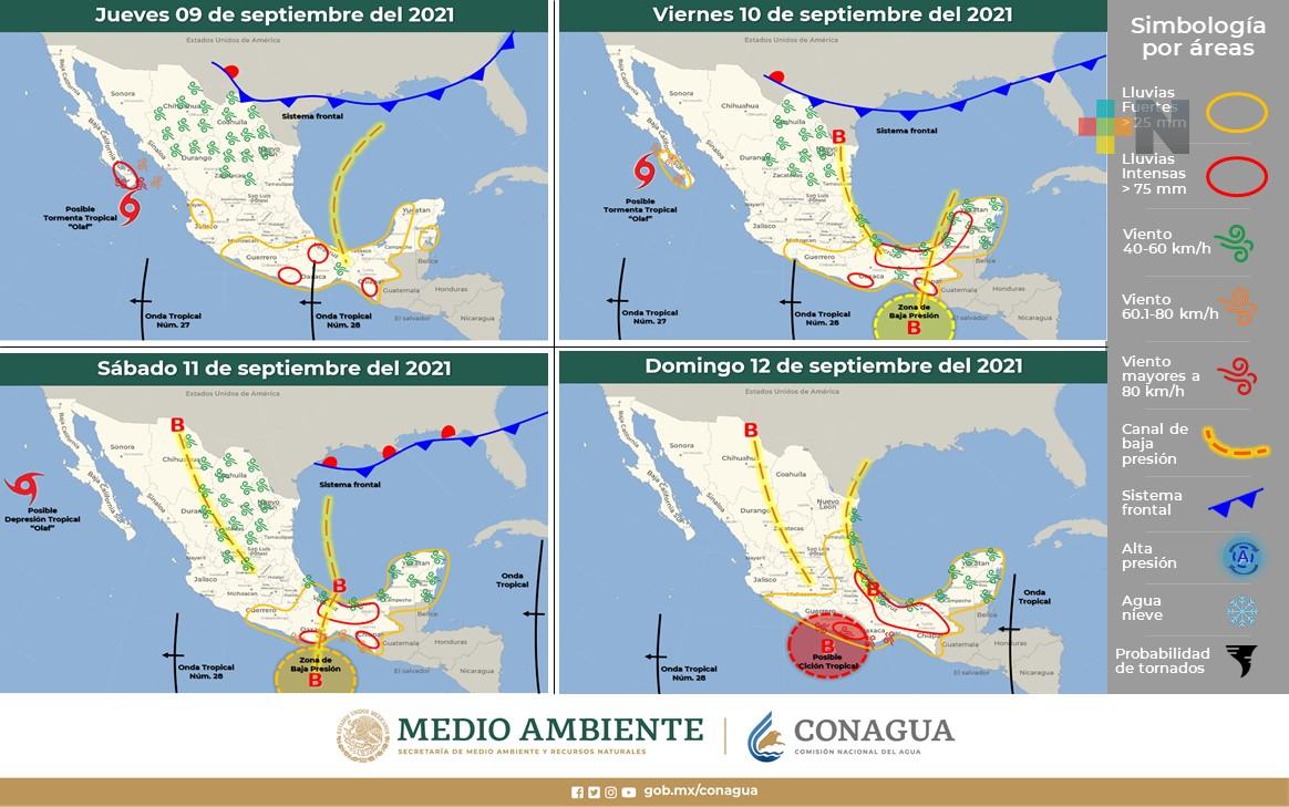 Conagua advierte lluvias, de intensas a torrenciales, en Veracruz y otros estados
