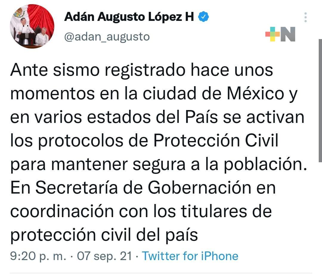 Activa SEGOB protocolos de PC  por sismo