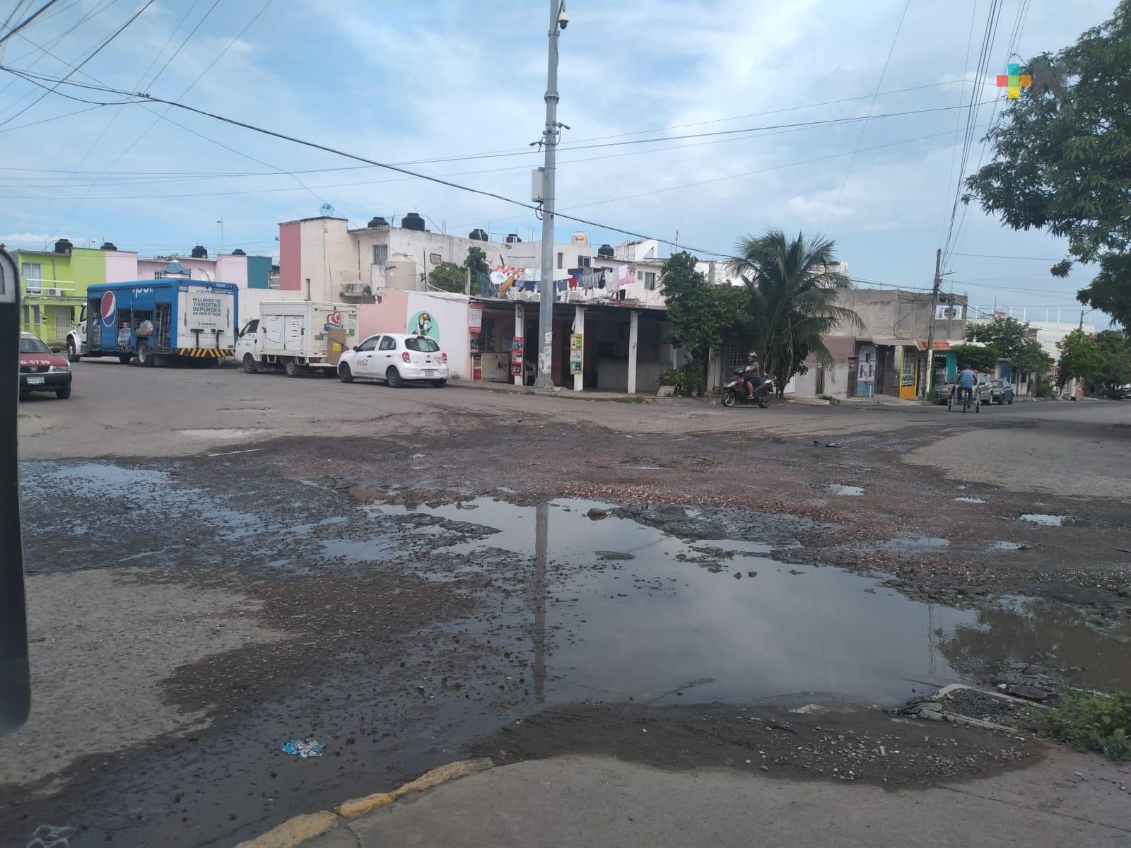 Deteriorada avenida Leonardo Pasquel de unidad habitacional Las Brisas, en Veracruz