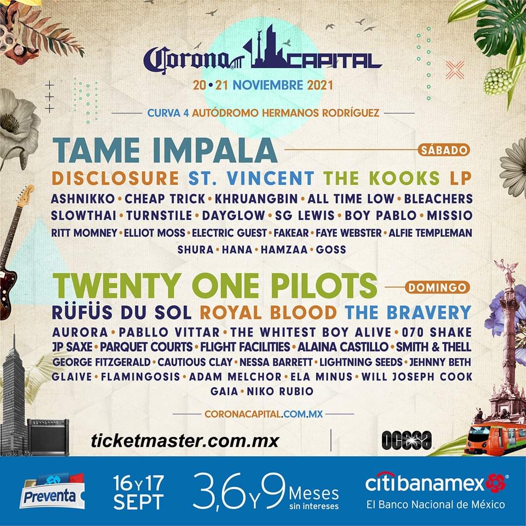 Tame Impala y Twenty One Pilots encabezan cartel de Corona Capital 2021