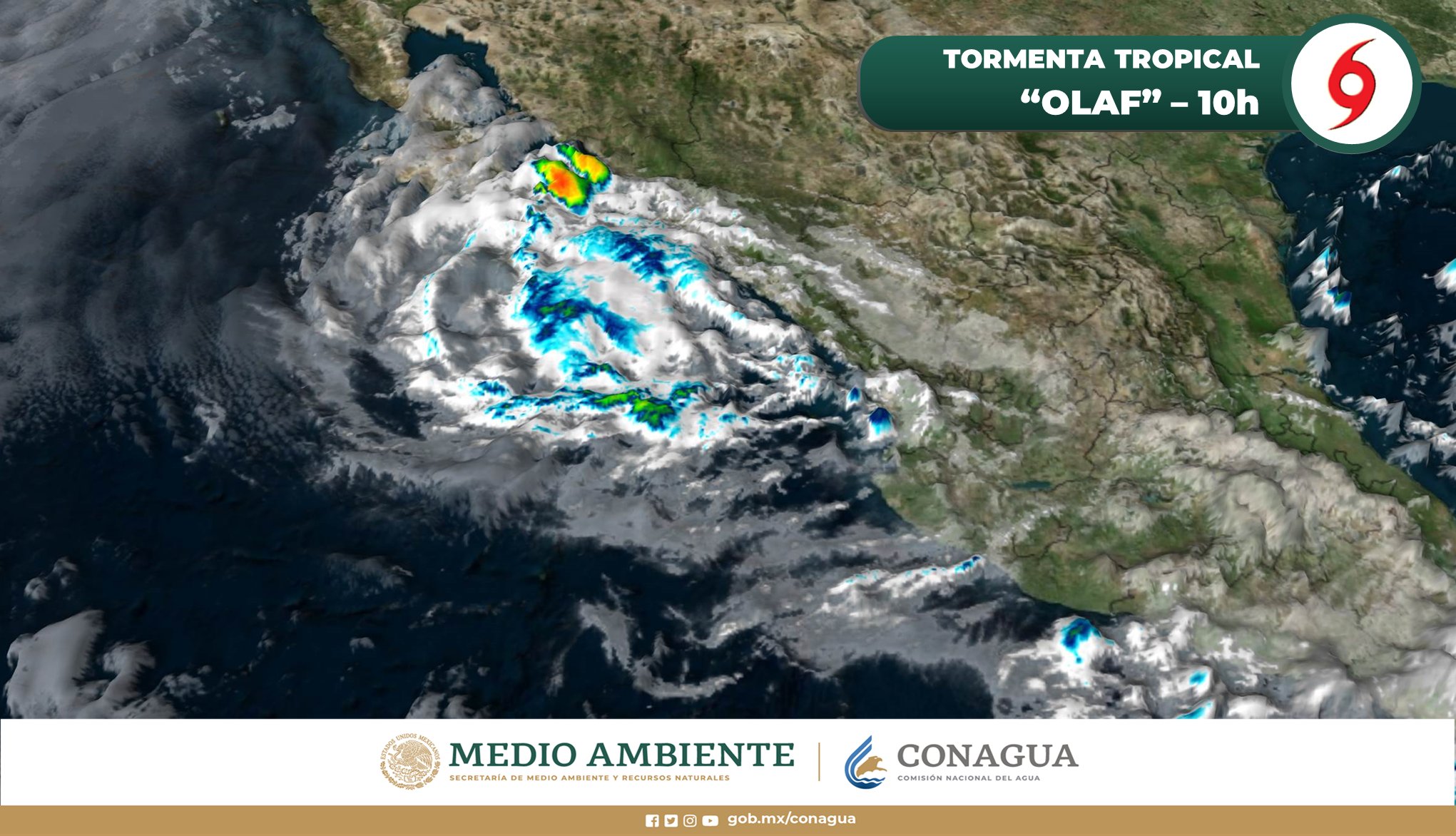 Olaf se encuentra esta mañana sobre la línea de costa en Baja California Sur como tormenta tropical