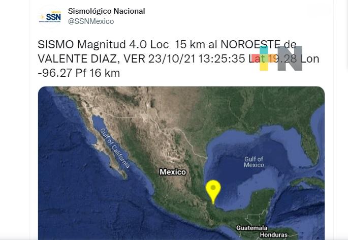 PC Estatal confirma sismo de 4.0 con epicentro en Valente Díaz, Veracruz; no se reportan daños