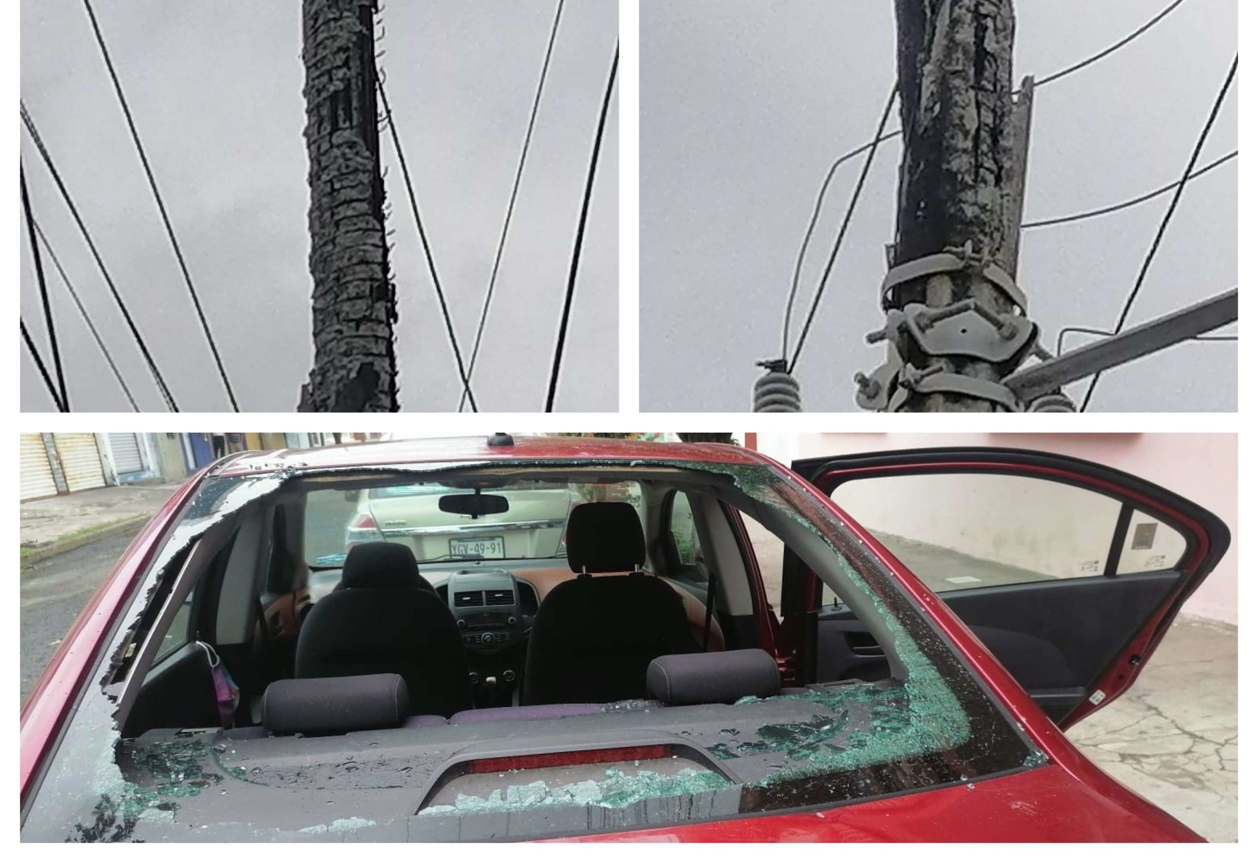 Dos postes ponen en riesgo a transeúntes y vehículos, en Veracruz