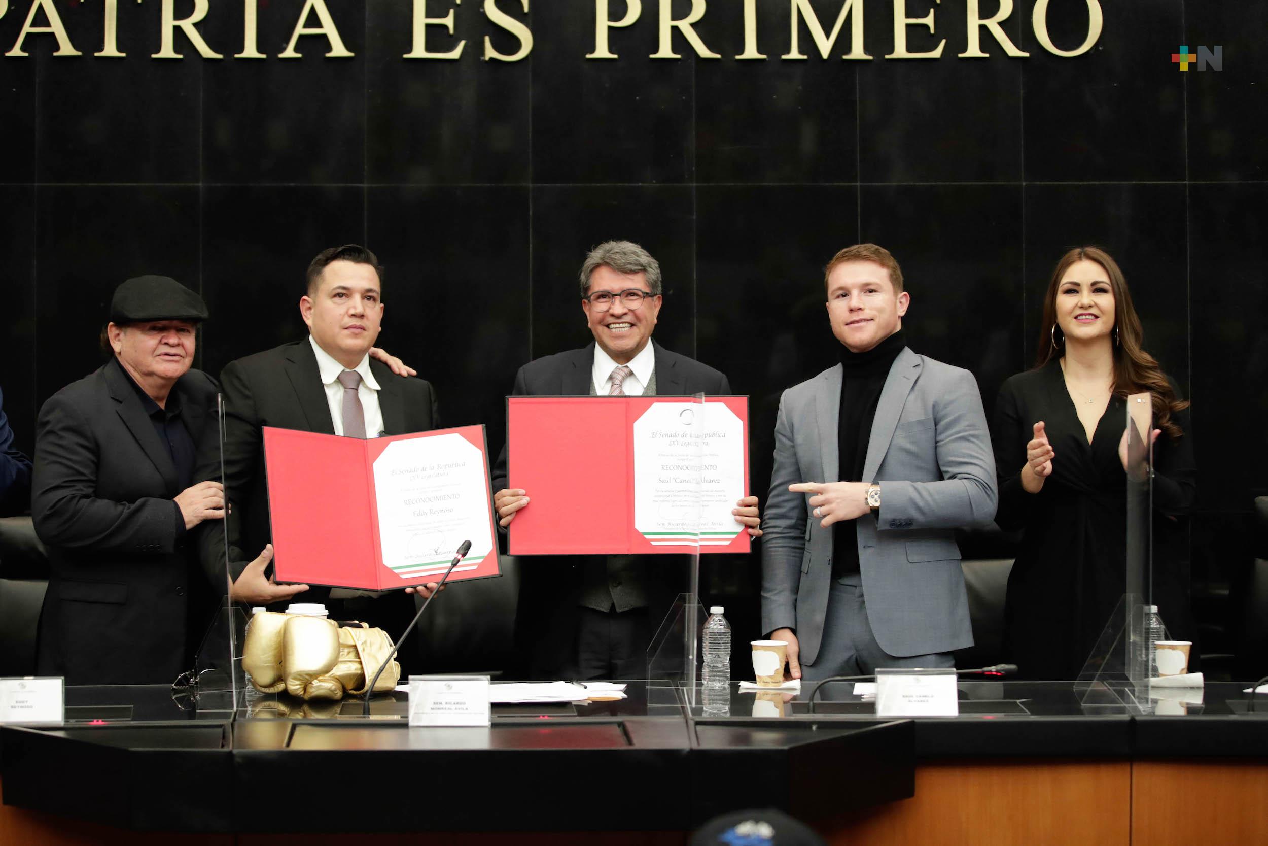 Reconocen en el Senado trayectorias de «Canelo» Álvarez y Eddy Reynoso