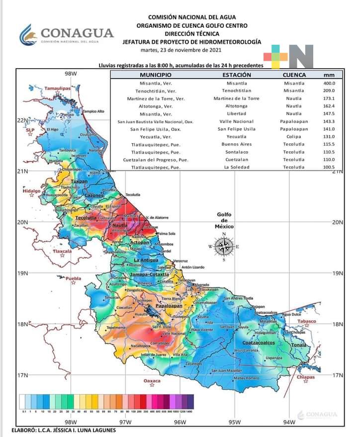Reporta Conagua máximo histórico de lluvias en Misantla