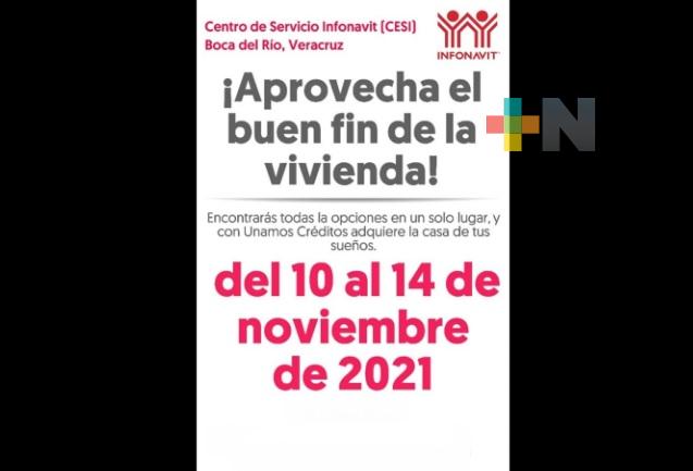 Infonavit Veracruz oferta mil 500 casas, en “El Buen Fin de la Vivienda”