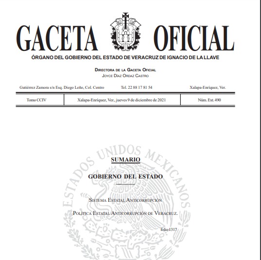 Publican en Gaceta Oficial de Veracruz, lineamientos de “Política estatal anticorrupción”