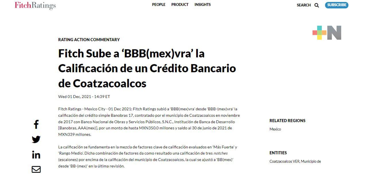 Coatzacoalcos tiene las finanzas más sanas de Veracruz: calificadora Fitch Ratings