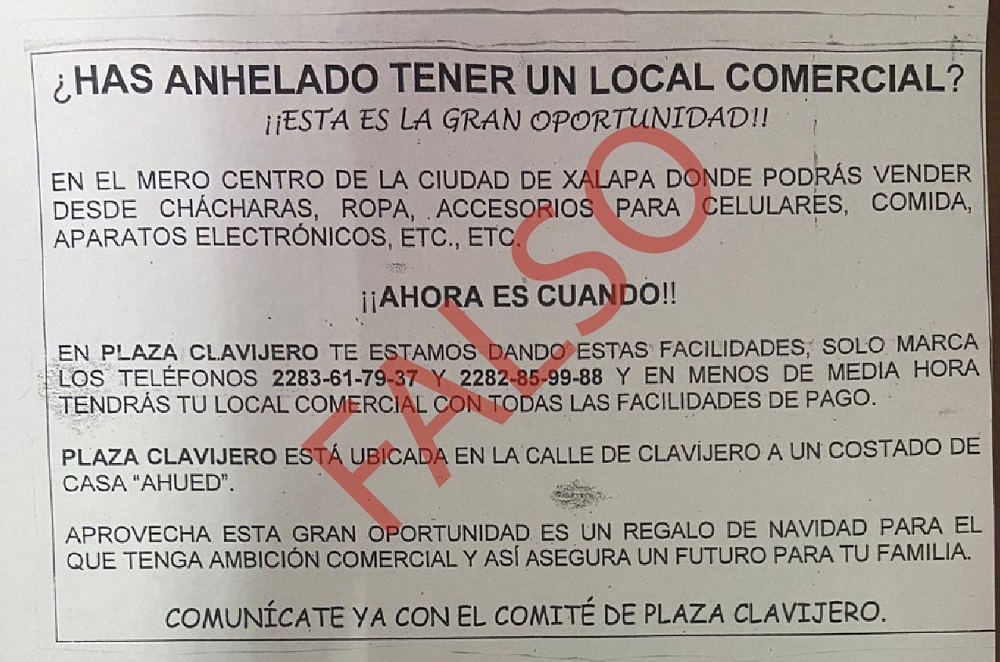 Falso, que se oferten locales en la Plaza Clavijero
