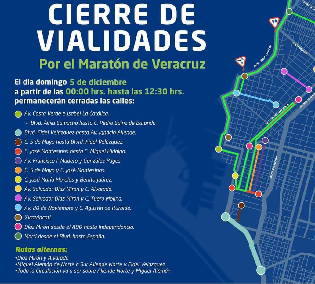 Por maratón cerrarán calles de Veracruz y Boca del Río el 5 de diciembre