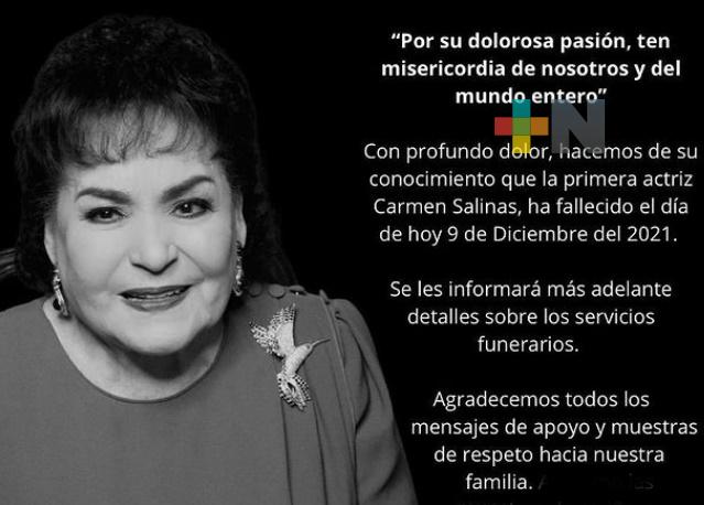 Luto en ambiente artístico, falleció Carmen Salinas