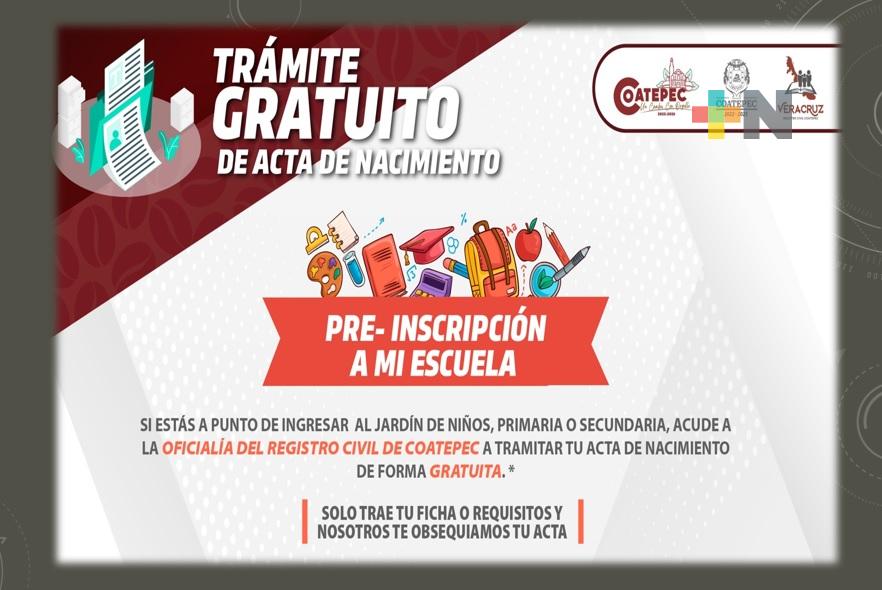 En Coatepec realizarán trámite gratuito de Actas de Nacimiento