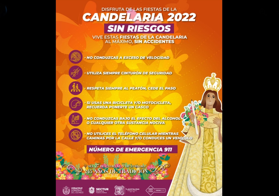Emite DGTSV recomendaciones para quienes viajen a disfrutar las Fiestas de la Candelaria 2022