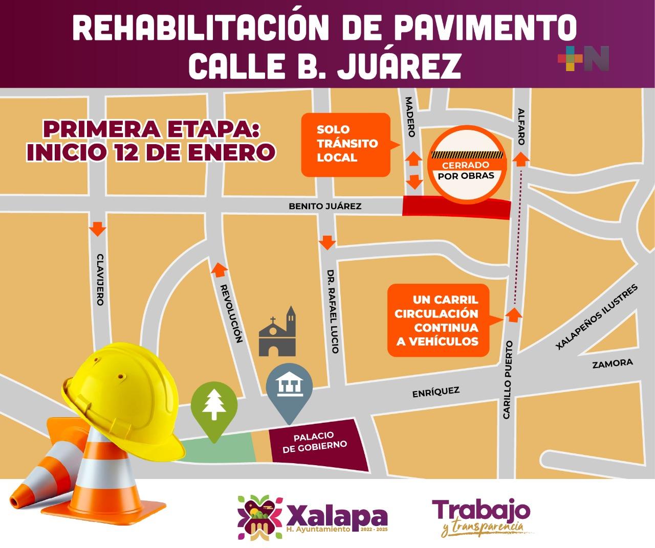 En Xalapa, aplicarán programa especial de movilidad por obras en la calle Juárez