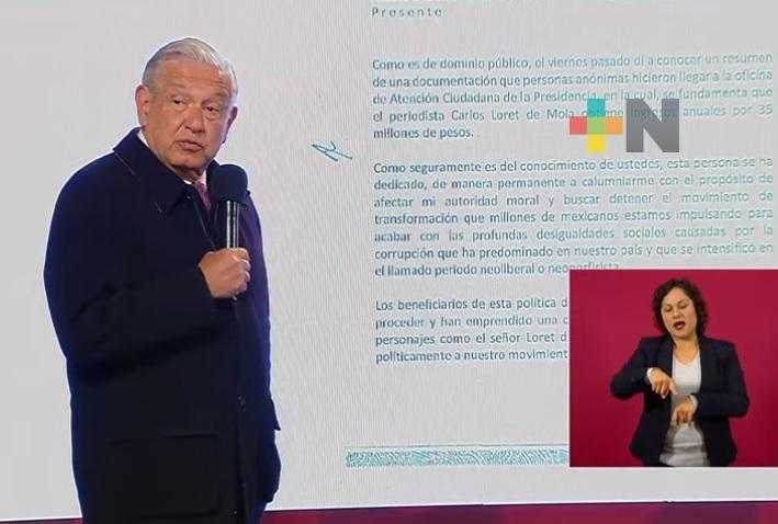 Presidente solicita al INAI, informe sobre los ingresos de Loret de Mola