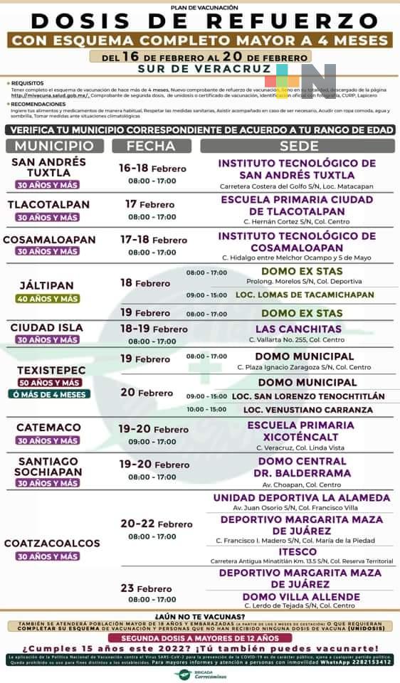 Jornadas de vacunación antiCovid en 11 municipios del sur de Veracruz