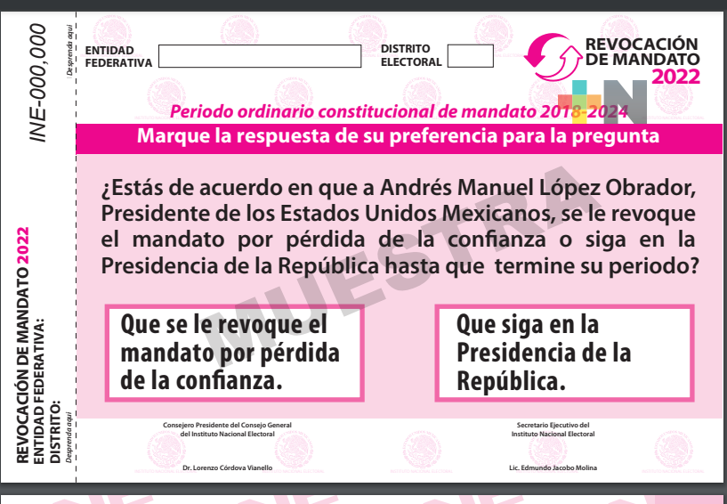 Boleta para consulta de revocación de mandato: INE