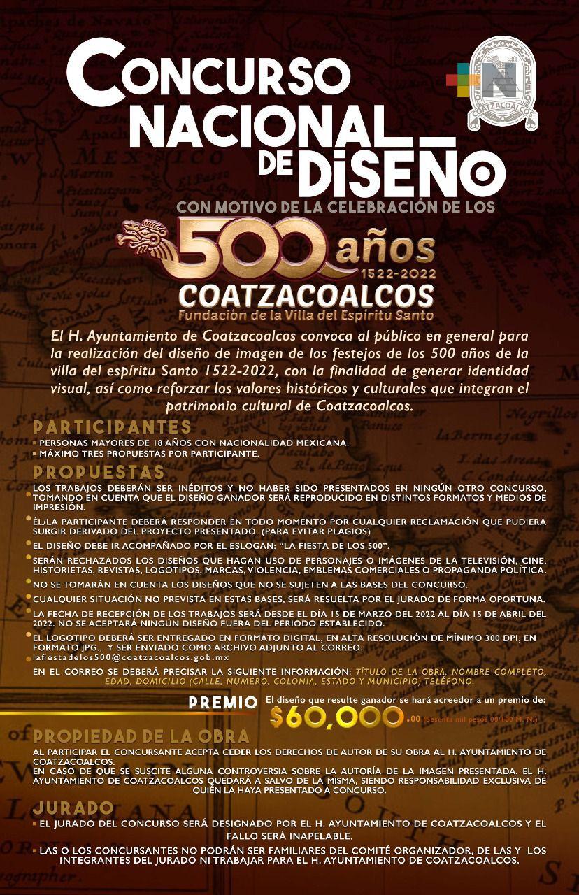 Convocatoria a concurso de cartel para conmemoración de 500 años de Coatzacoalcos