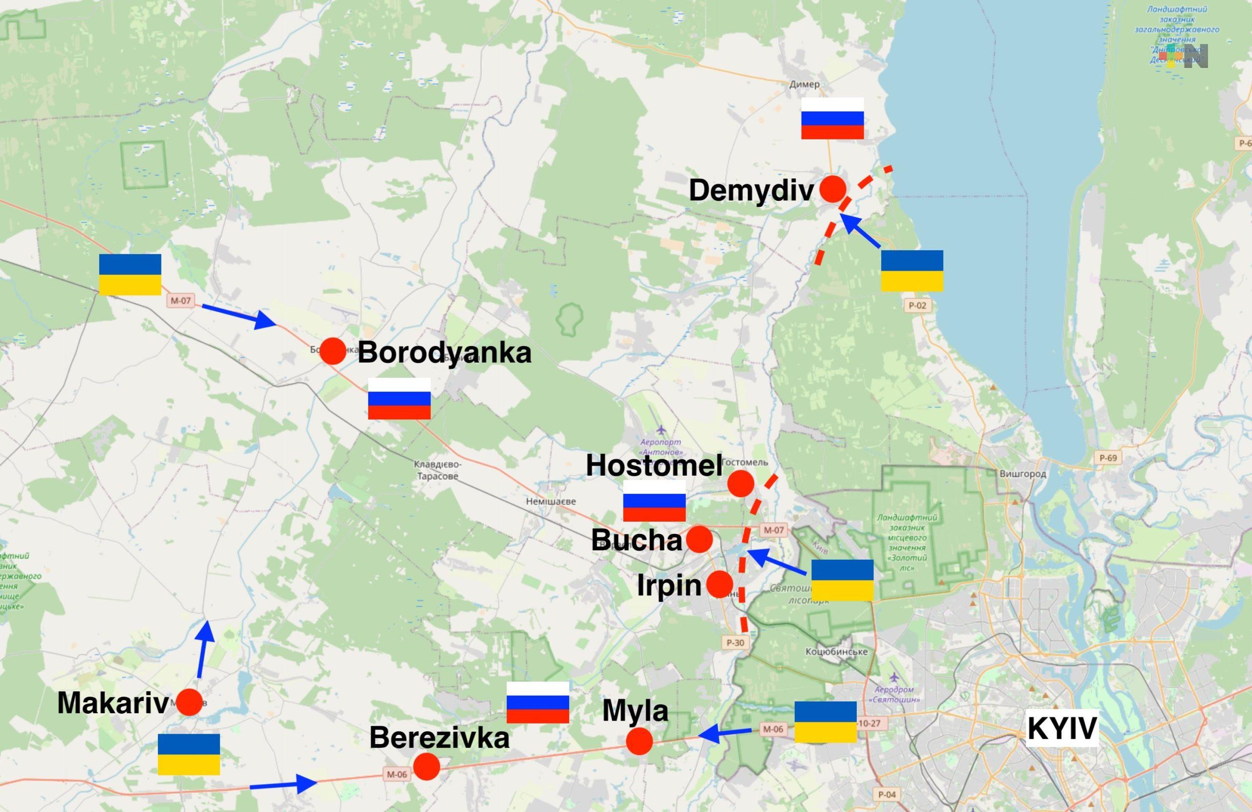 Tropas rusas fueron expulsadas de Kiev, Ucrania recupera el suburbio de Makariv