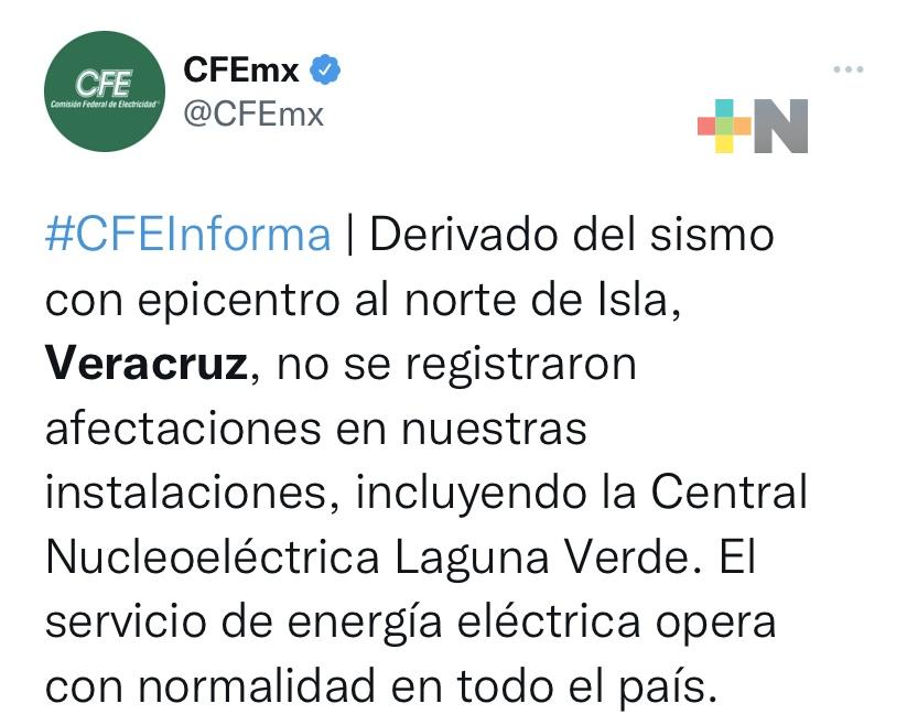 CFE no registra afectaciones en instalaciones y servicio opera con normalidad