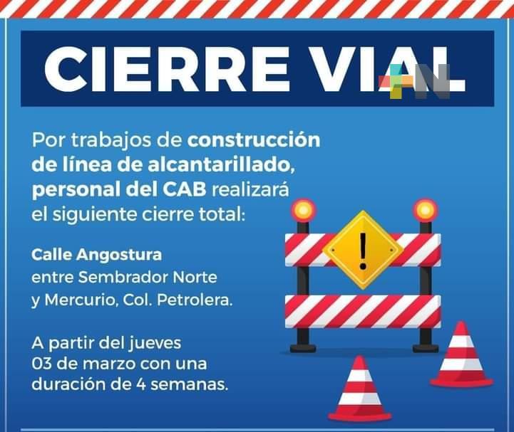 Cierre de calle Angostura por trabajos de alcantarillado