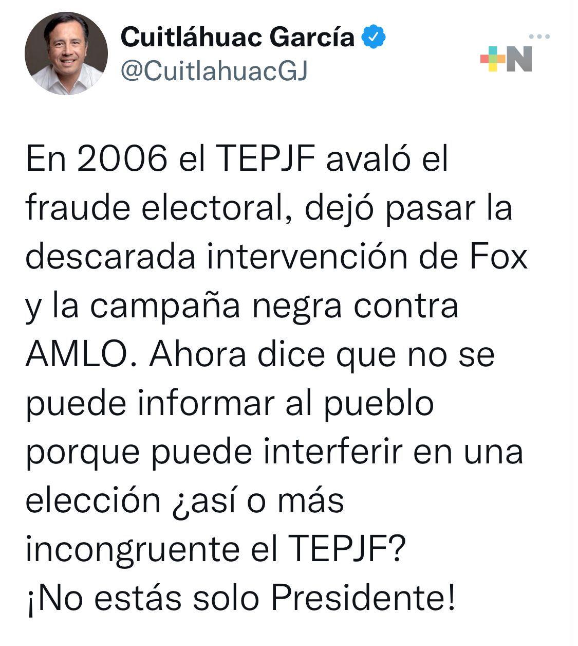 No estás solo Presidente; Cuitláhuac a AMLO por sentencia del TEPJF