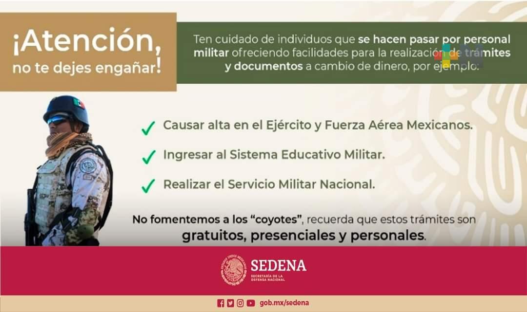 Alerta Sedena fraude por causar alta en Ejército Mexicano