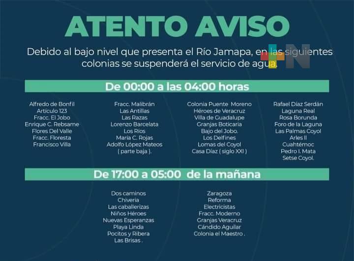 Escaseará agua en más de 30 colonias de Veracruz puerto por bajo nivel de río Jamapa