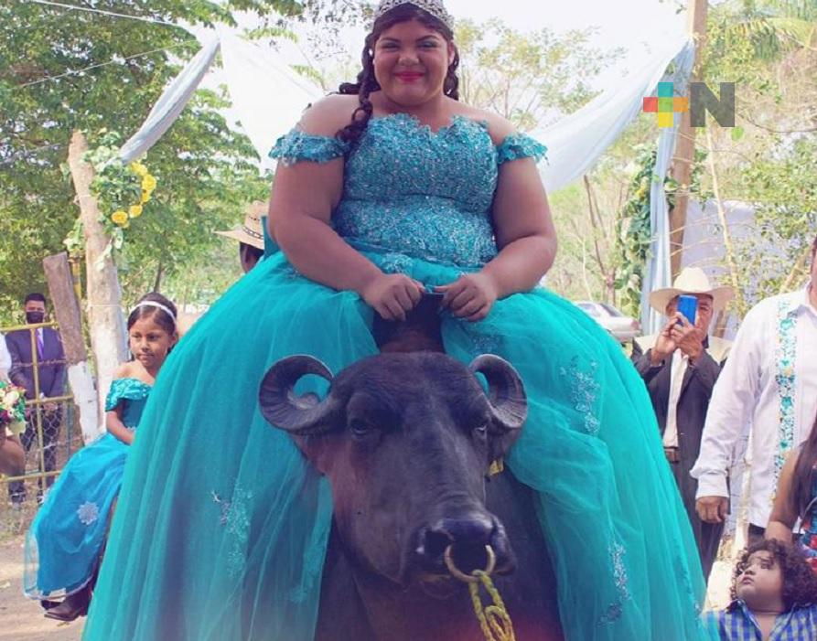Sin afectarle críticas a quinceañera que llegó montada en búfala a su fiesta