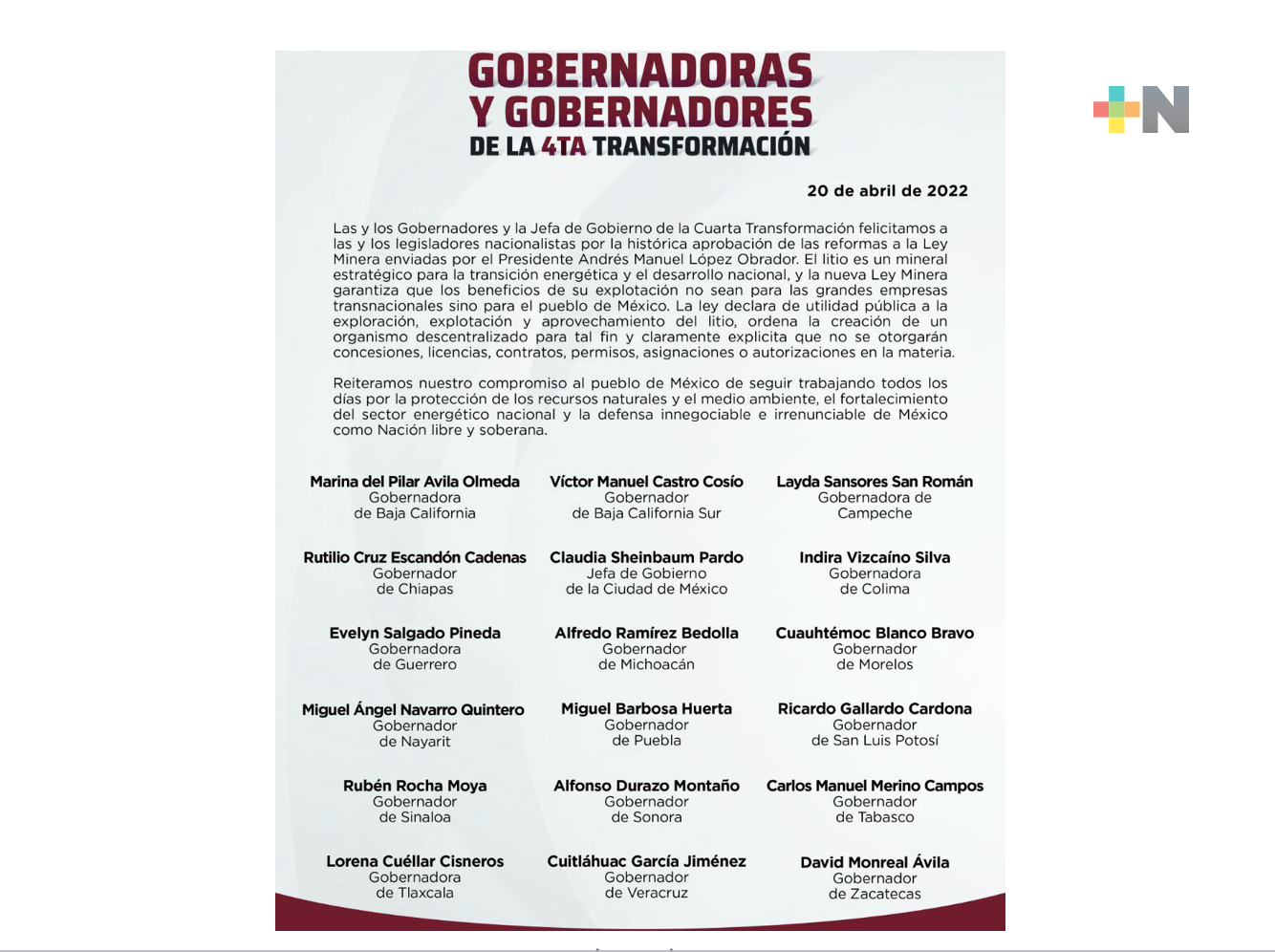 La mayoría de gobernadores del país apoyamos la Ley Minera del presidente López Obrador: Cuitláhuac García