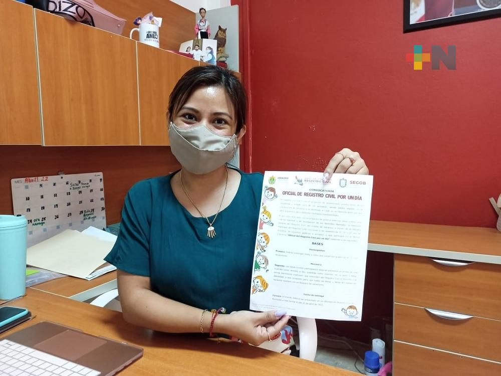 Estudiantes de primaria podrán convertirse en oficial por un día del Registro Civil de Coatza