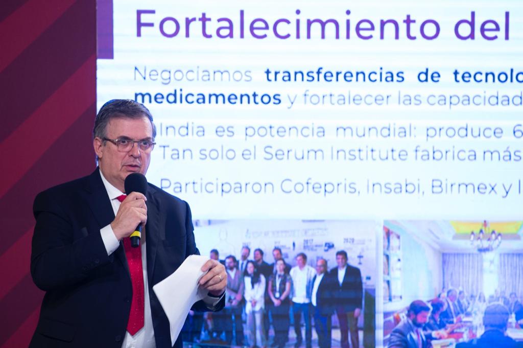 Canciller Marcelo Ebrard negocia transferencia de tecnología para la producción de vacunas y medicamentos en México