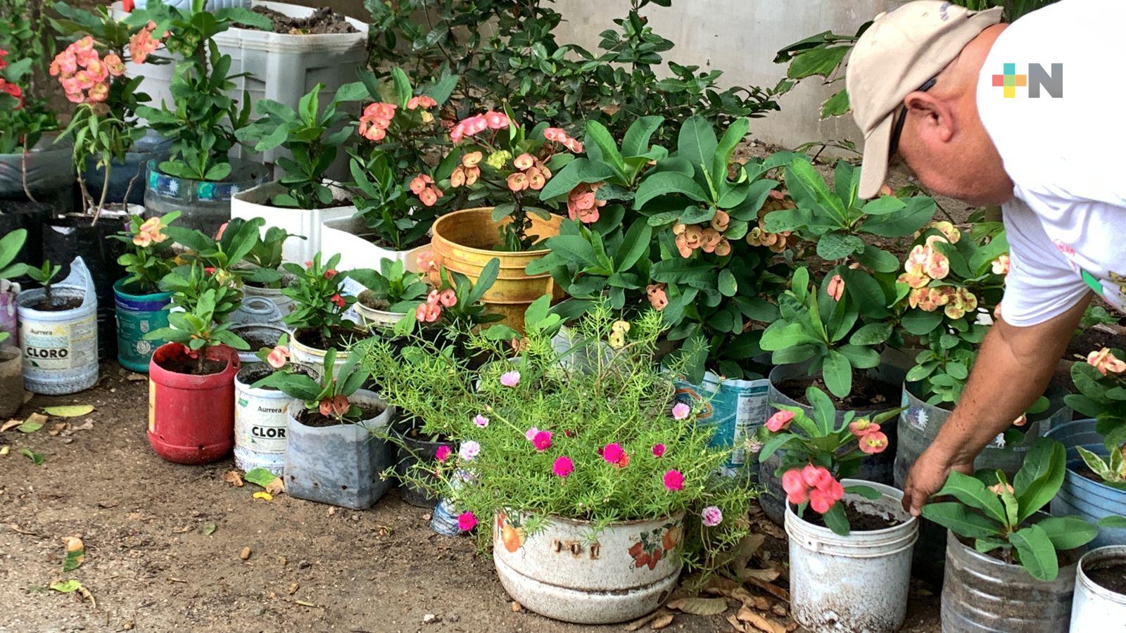 Ciudadano de Coatza vende plantas por una buena causa