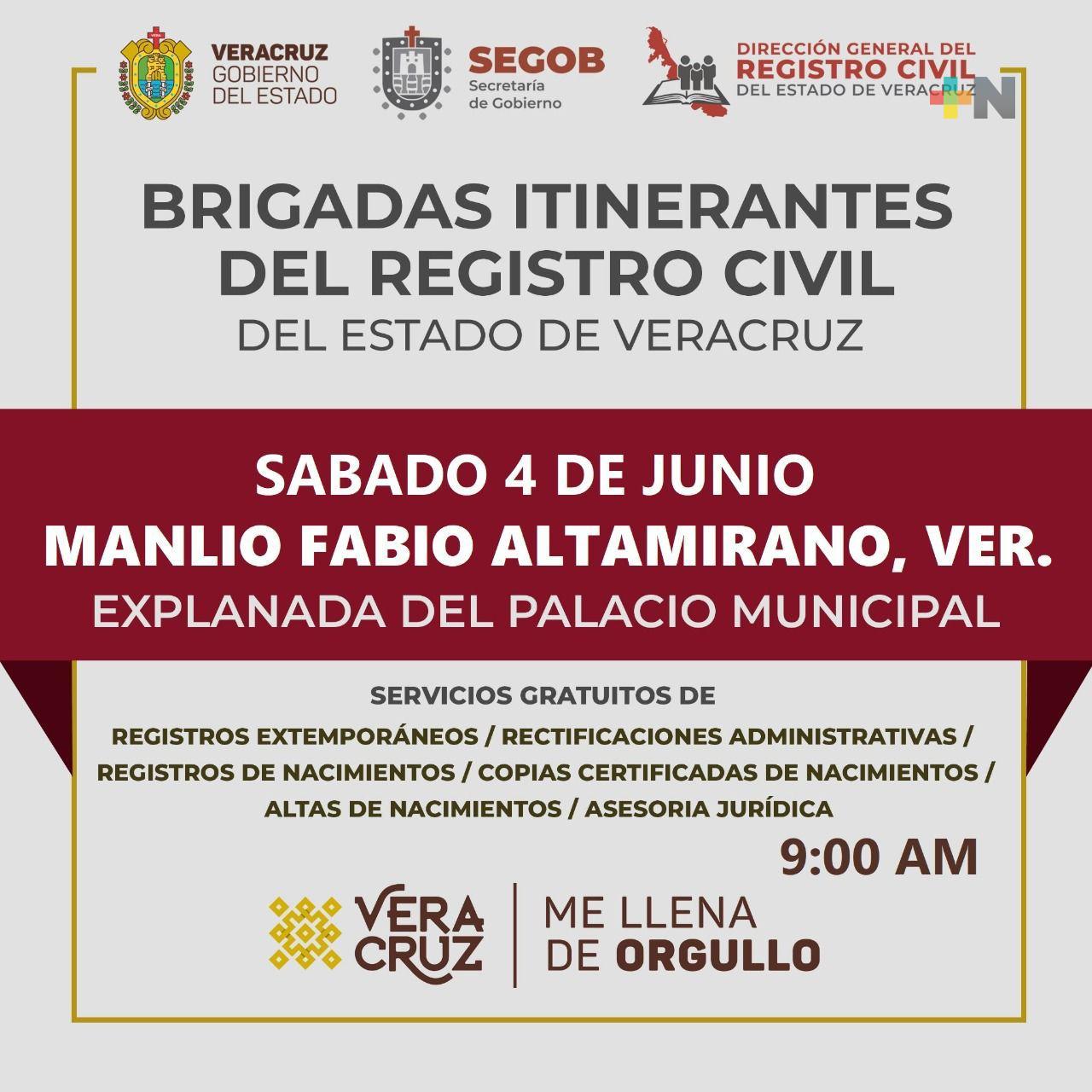 Brigada del Registro Civil llegará a municipios de Manlio Fabio Altamirano y Boca del Río