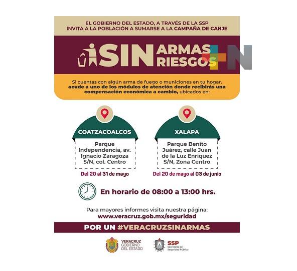 Coatzacoalcos sede de la campaña de canje «Sin Armas, Sin Riesgo»