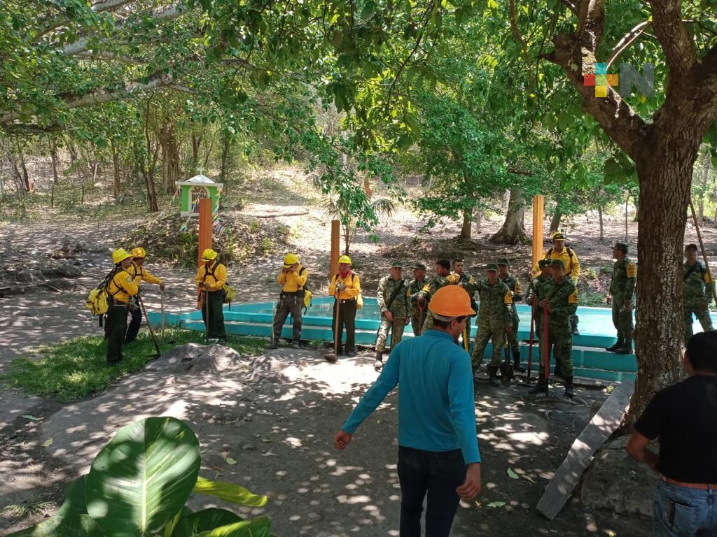 En Apazapan, elementos de SPC atienden incendio forestal